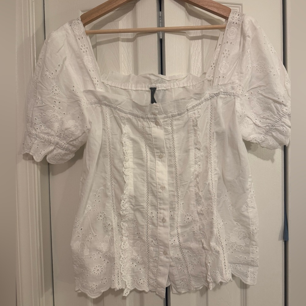 Anthropologie White Eyelet Blouse